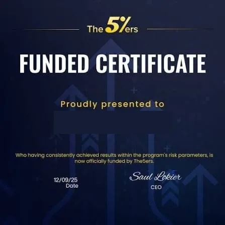 The5ers funded certificate for a passed prop firm evaluation